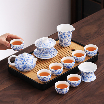 青花羊脂玉白瓷功夫茶具套装2025新款泡茶专用西施壶盖碗茶杯高档