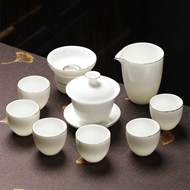 bộ ấm chén đất Suet-Béo Ngọc Trắng Sứ Bộ Trà Hộ Gia Đình Gốm Kung Fu Trà Uống Trà Bát Hiện Đại Cao Cấp ánh Sáng Sang Trọng Bộ Trà ấm tích trà bộ ấm trà gốm