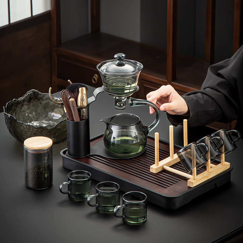 玻璃全自动茶具套装一体功夫茶壶盖碗茶杯懒人泡茶器家用茶盘整套