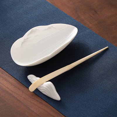 羊脂玉瓷茶则茶拨二件套装功夫茶具茶荷茶匙赏茶醒茶分茶器投茶器