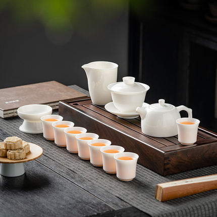 白瓷茶具套装家用中式陶瓷功夫茶具茶壶盖碗茶杯办公泡茶简约小套