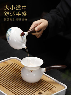 羊脂玉白瓷功夫茶具套装2023新款家用侧把泡茶壶盖碗茶杯办公整套