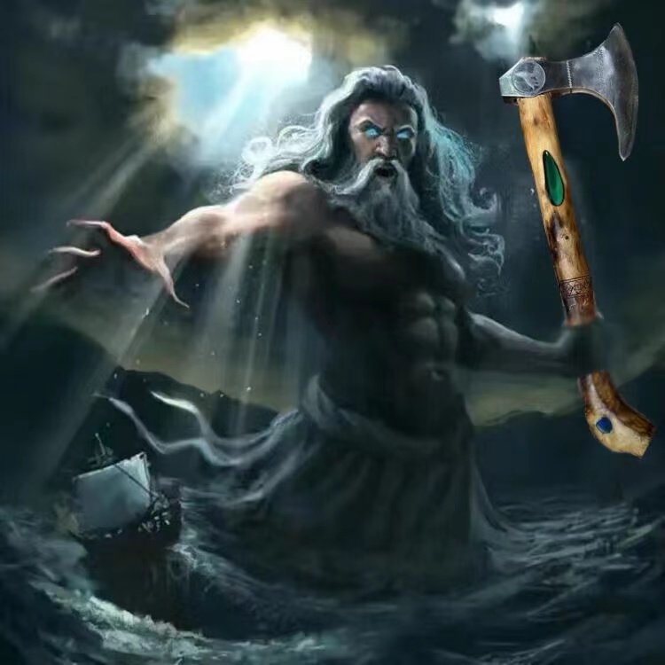 维京战斧纯手工雕刻陨石战斧印第安户外求生斧之海洋之斧孤品