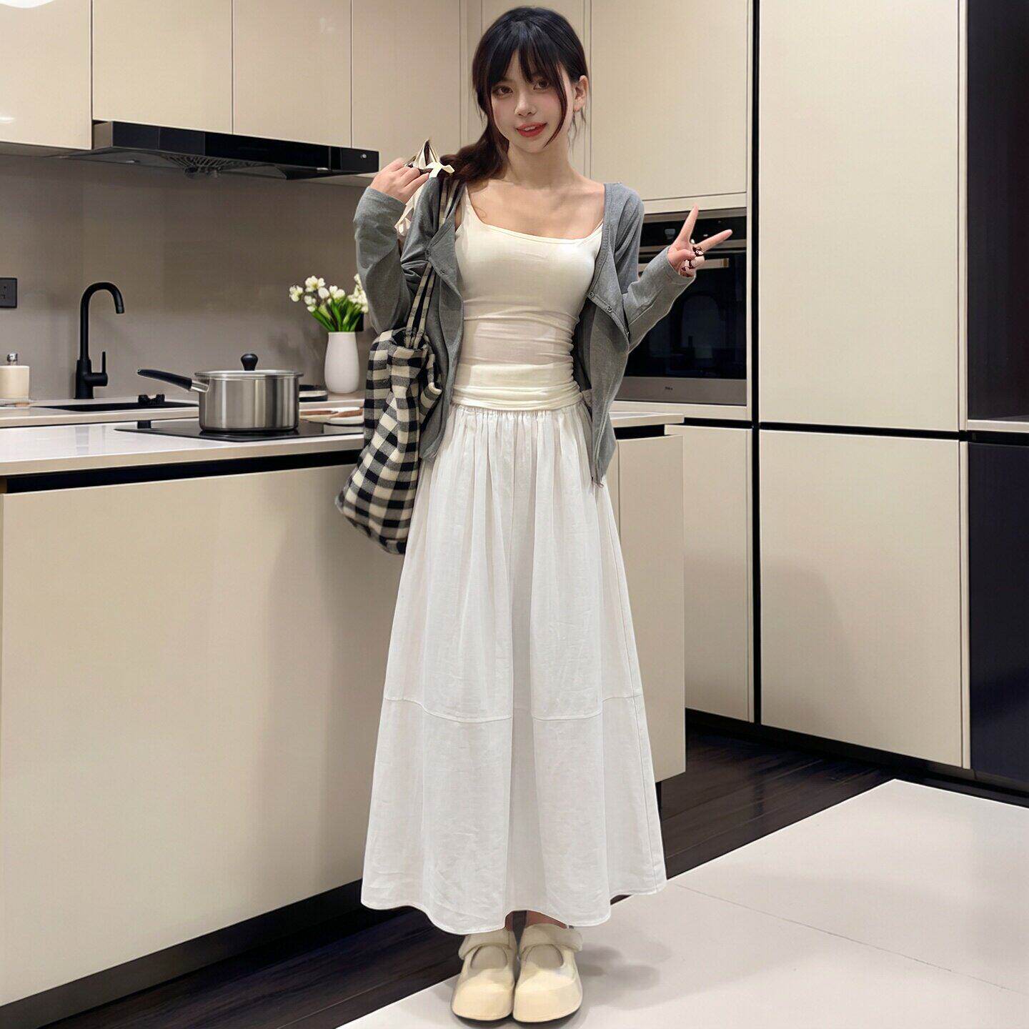 老钱风白色亚麻半身裙女2026新款夏季高腰大码a字棉麻伞裙南瓜裙