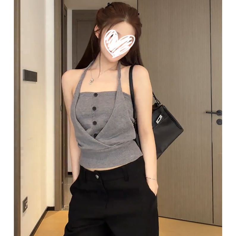 辣妹纯欲风交叉设计挂脖抹胸吊带背心女夏季新款修身美背上衣