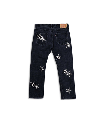 罗志祥 GOTNOFEARS正品 斑马纹皮革星星刺绣情侣牛仔裤男女休闲