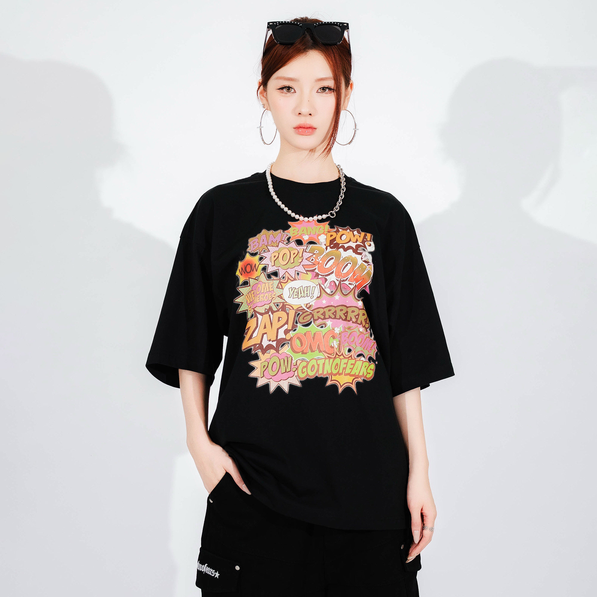 罗志祥Gotnofears正品普普艺术标语宽版短袖上衣黑色男女同款