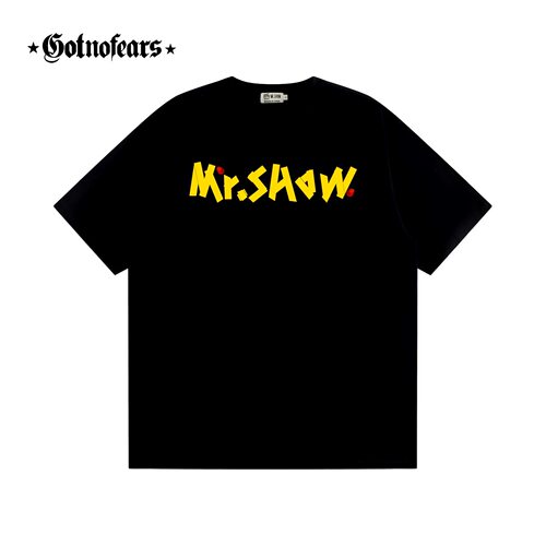 罗志祥Gotnofears正品MR.SHOW 黄色胶带Logo黑色短袖T恤男女同款