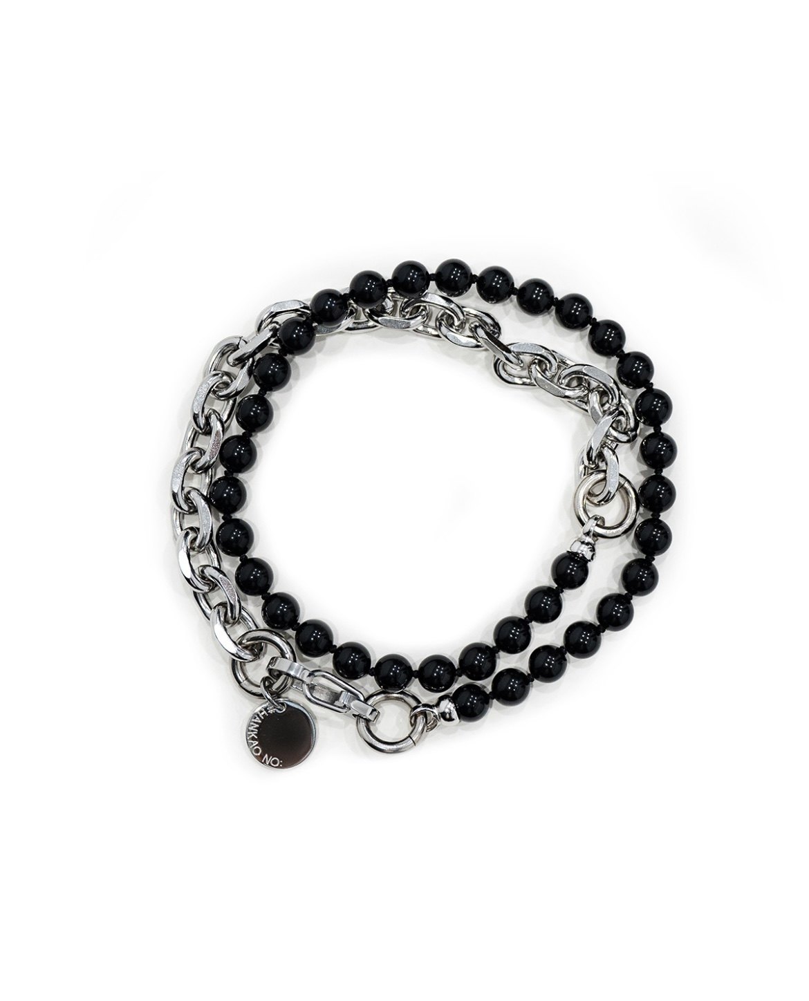 HANKAO PEARL BOY NECKLACE（BLACK）链条拼接黑色珍珠项链 正品