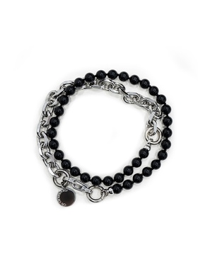 HANKAO PEARL BOY NECKLACE（BLACK）链条拼接黑色珍珠项链 正品