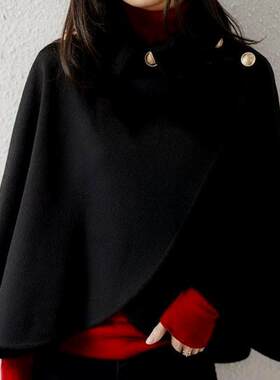 2024秋冬新款韩版毛呢外套气质显瘦小个子披风斗篷女潮ins设计感