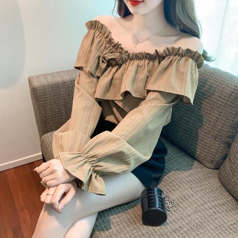 法式衬衫女新款荷叶边设计感小众性感修身显瘦网红百搭一字保健环