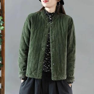 灯芯绒夹棉复古宽松立领秋冬棉服菱形格条绒短款棉外套女潮时尚潮