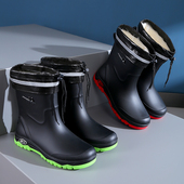 回力雨鞋 男中短筒加厚雨靴户外防滑防水鞋 加绒棉保暖水靴工作胶鞋
