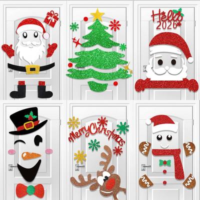 Christmas decorations, door stickers, reindeer window门贴