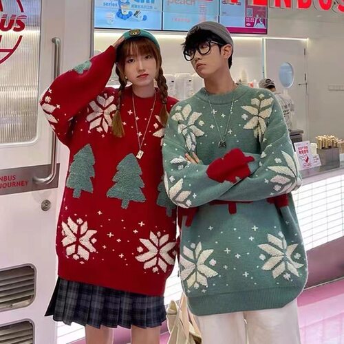 Christmas Casual snowflake couple sweater, warm knit jacket