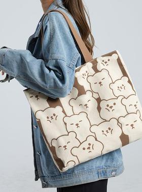 Canvas Bag Women 2024 large capacity shoulder bag帆布包女