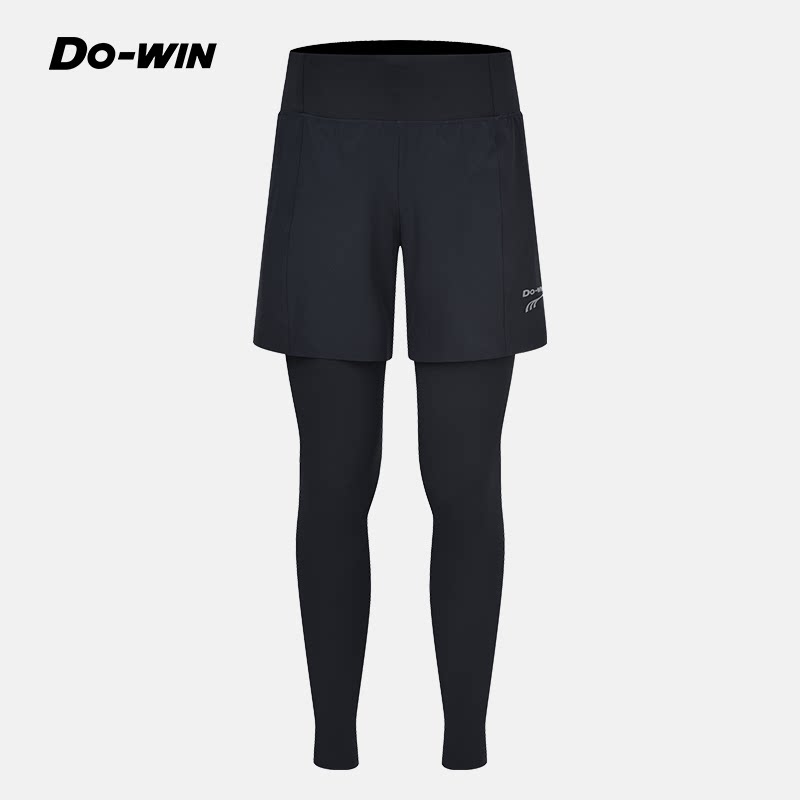 多威跑步裤男子舒适马拉松专业黑假两件紧身修身运动长裤3542458