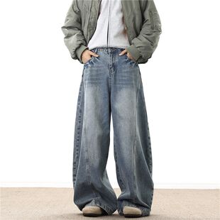 psobrond店oaoo蒙马特青港潮先生春美式复古弯刀裤阔腿宽松牛仔裤
