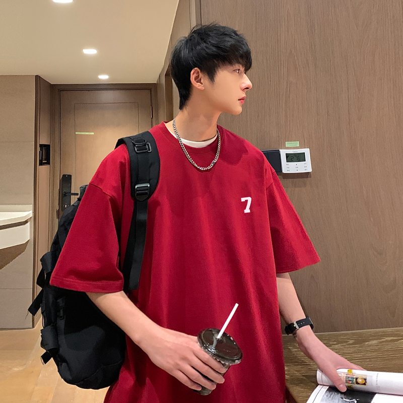 psobrond店oaoo蒙马特青港潮先生夏新款数字7日系宽松圆领短袖T恤