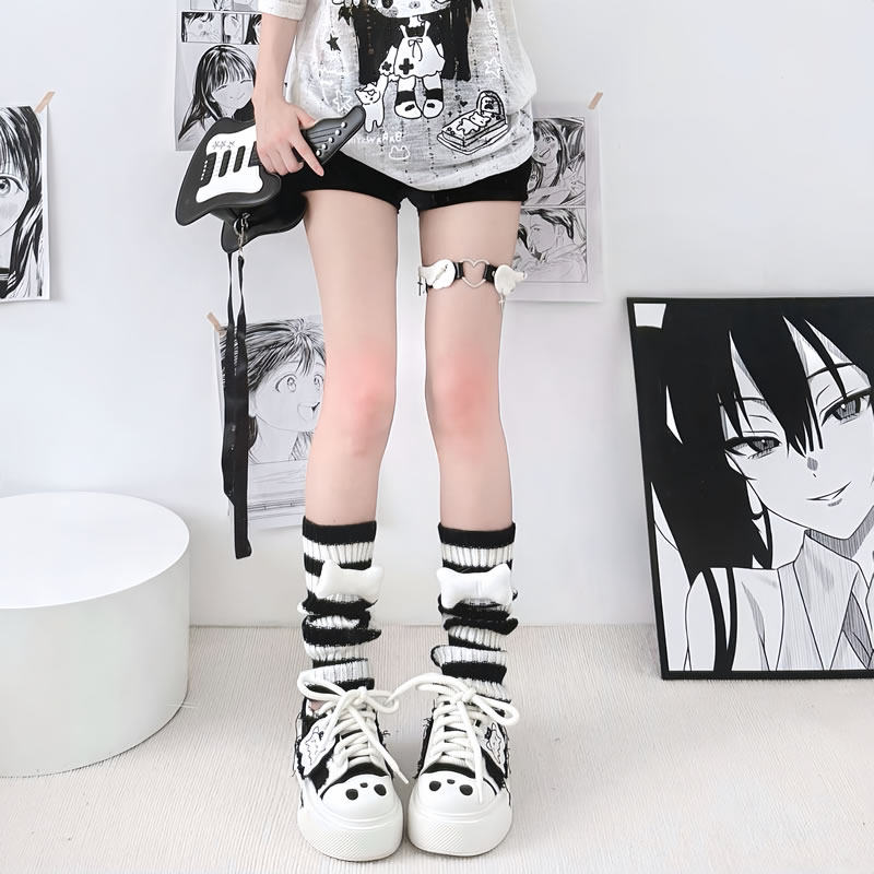 jk袜子女辣妹骨头袜套朋克条纹针织秋冬中筒袜Y2K亚文化小腿套,女士内衣/男士内衣/家居服,中筒袜,淘宝优惠券,粉丝福利购,淘宝优惠卷