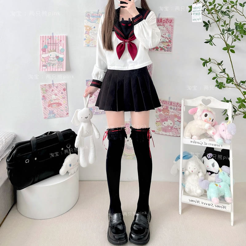 Lolita蕾丝花边绑带过膝袜jk纯色日系少女高筒蝴蝶结纯棉长筒袜子,女士内衣/男士内衣/家居服,长筒袜,淘宝优惠券,粉丝福利购,淘宝优惠卷