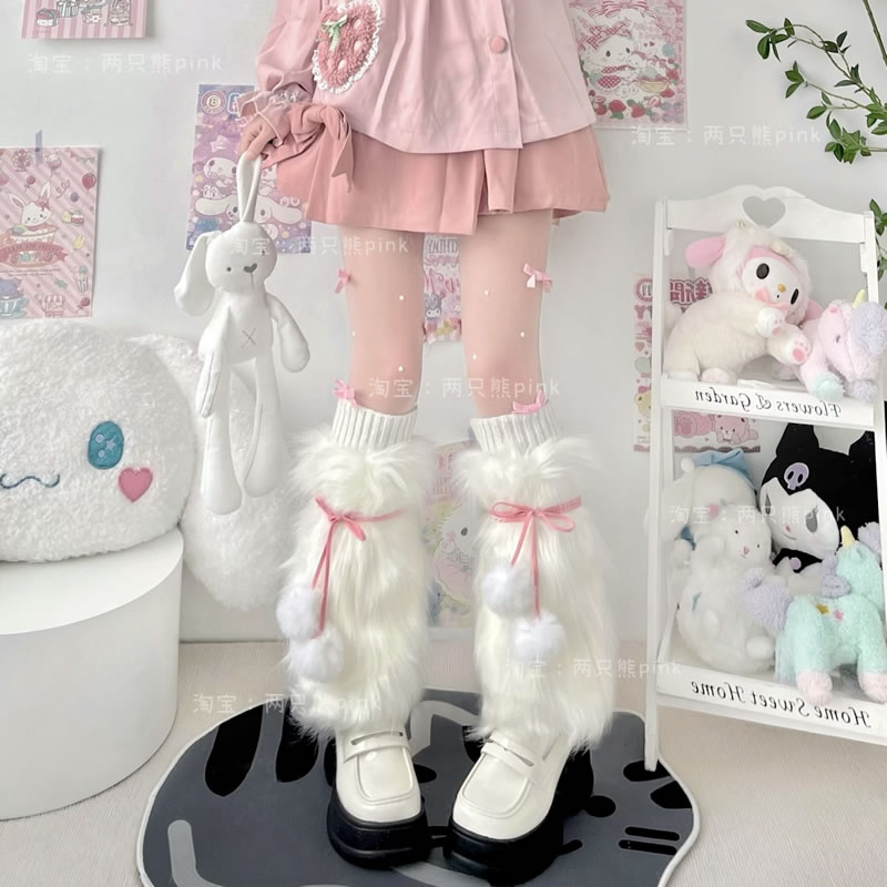 Lolita袜子辣妹仿皮草护腿套