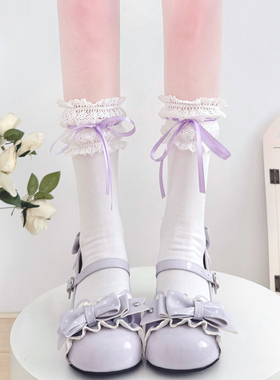lolita蕾丝花边堆堆袜女春夏纯棉白色系带芭蕾风中筒袜jk袜子