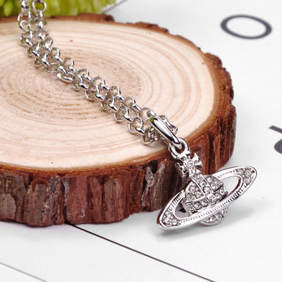 thumbnail for European and American fashion VivienneNANA's classic full diamond sparkling little Saturn necklace