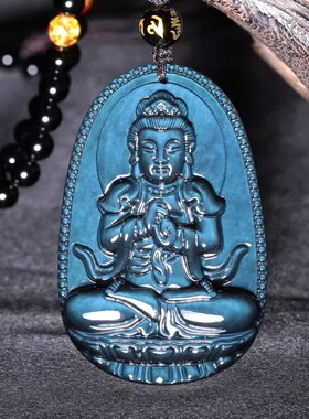 孤品蓝眼黑曜石属羊猴吊坠大日如来菩萨生肖羊猴本命佛男士项链