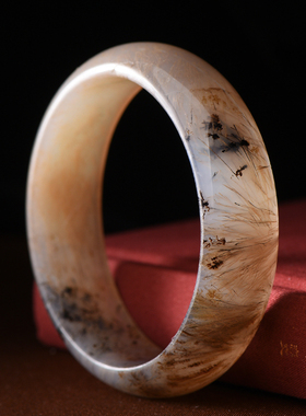 天然发丝玉髓手镯原矿孤品女款玉石冰透玉镯子玛瑙礼物送女友