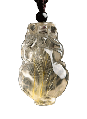 天然金发晶霸王貔貅吊坠钛