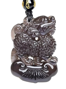黑曜石麒麟吊坠男女款项链礼物