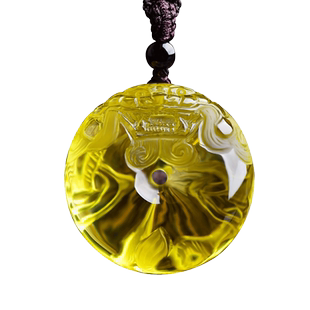 精雕天然黄水晶貔貅吊坠财运貔貅平安扣挂件饰品男款项链女礼物