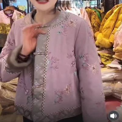 新中式盘扣重工刺绣女桑蚕丝棉服