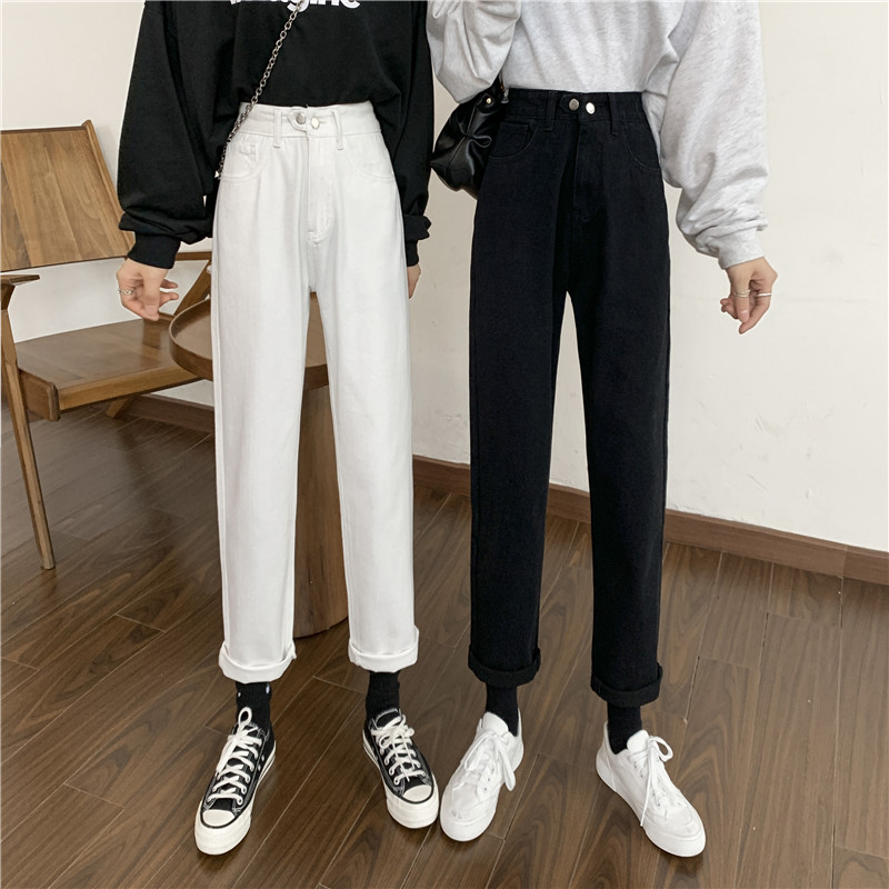 Real shot high waist jeans women's small spring dress new loose and thin versatile straight pants in 2021