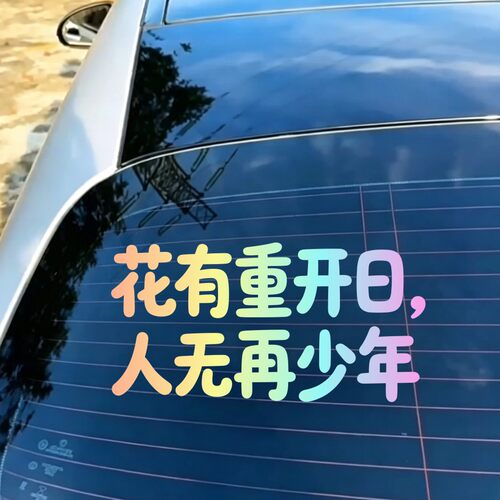 花有重开日人无再少年渐变色汽车贴纸后窗装饰个性创意贴反光贴纸