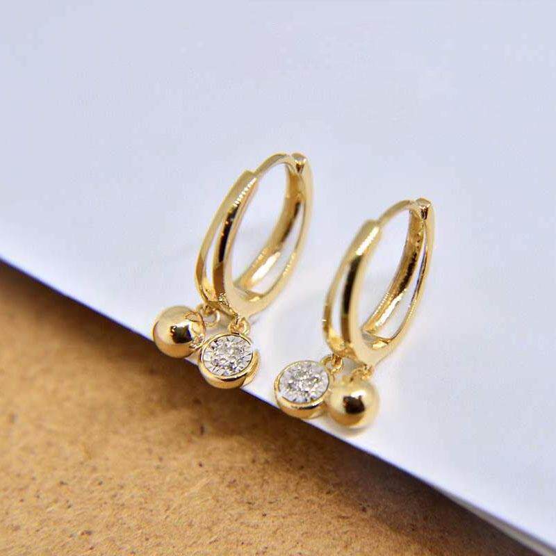 纯18k黄金轻奢设计感单钻泡泡耳圈女 AU750时尚天然钻石耳环浅金
