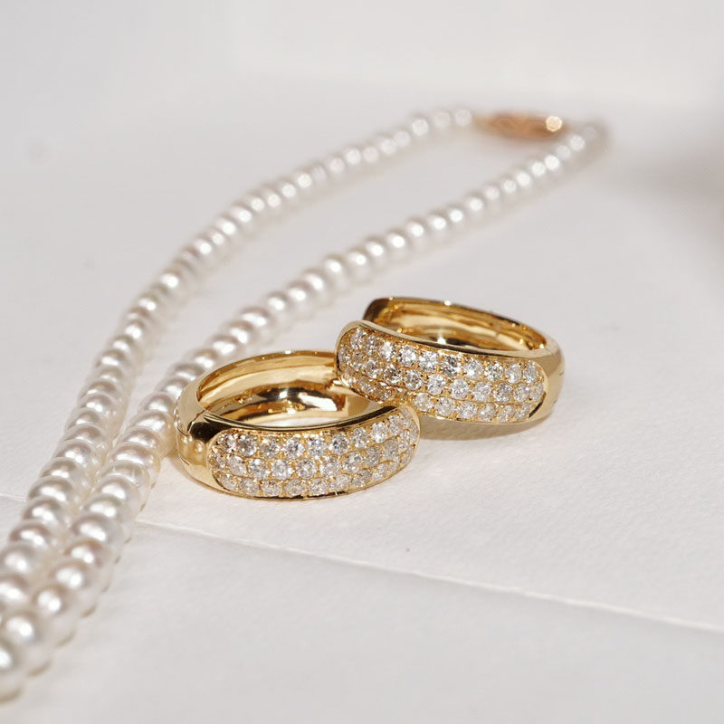 纯18k黄金钻石耳扣女 群镶满钻精致气质大气真金真钻耳环珠宝耳饰