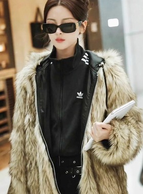 PPQ/杨超越张元英同款座山雕皮草大衣秋冬夹克两面穿保暖连帽外套