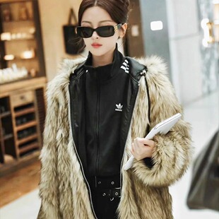 PPQ/杨超越张元英同款座山雕皮草大衣秋冬夹克两面穿保暖连帽外套