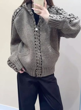 PPQ/25早秋Yy新款休闲宽松拼接连帽针织衫毛衣拉链羊毛外套