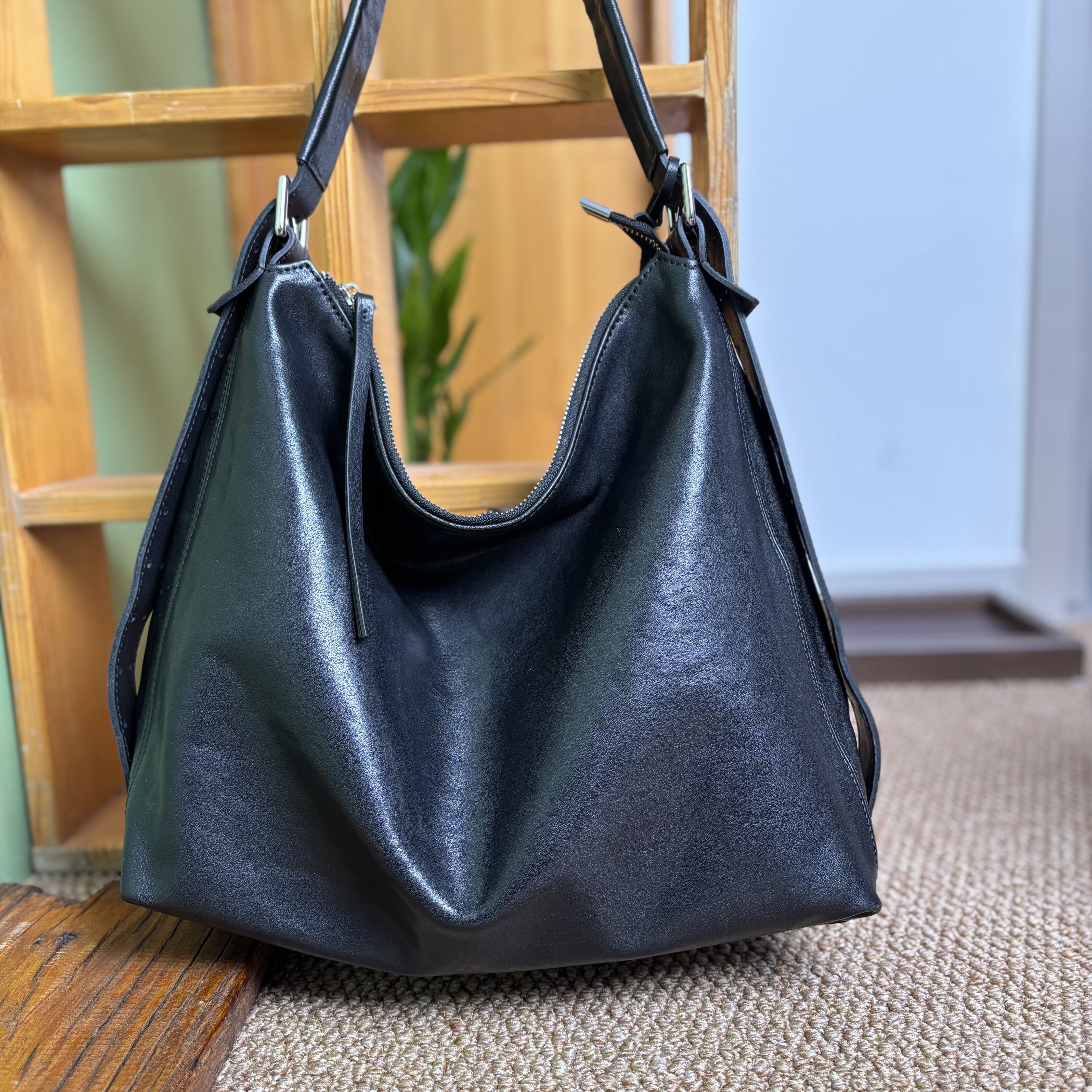 简约大容量hobo慵懒风头层水晶植鞣牛皮女包时尚斜挎包单肩包