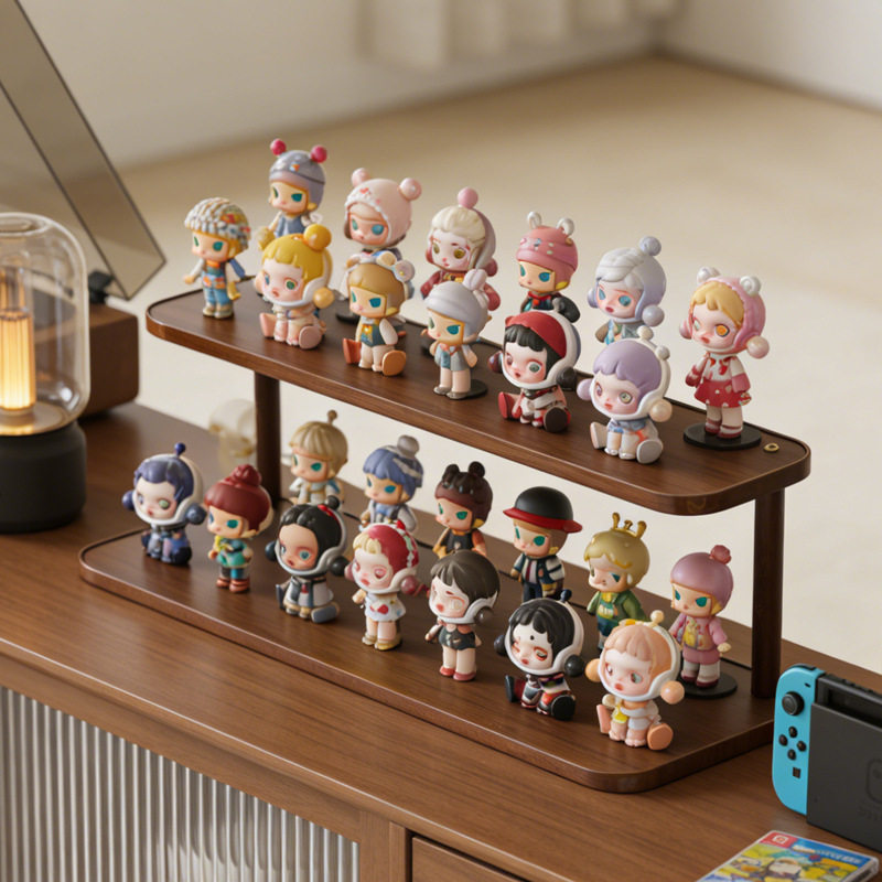 中古风盲盒收纳展示架阶梯式泡泡玛特手办摆件香水化妆品置物架