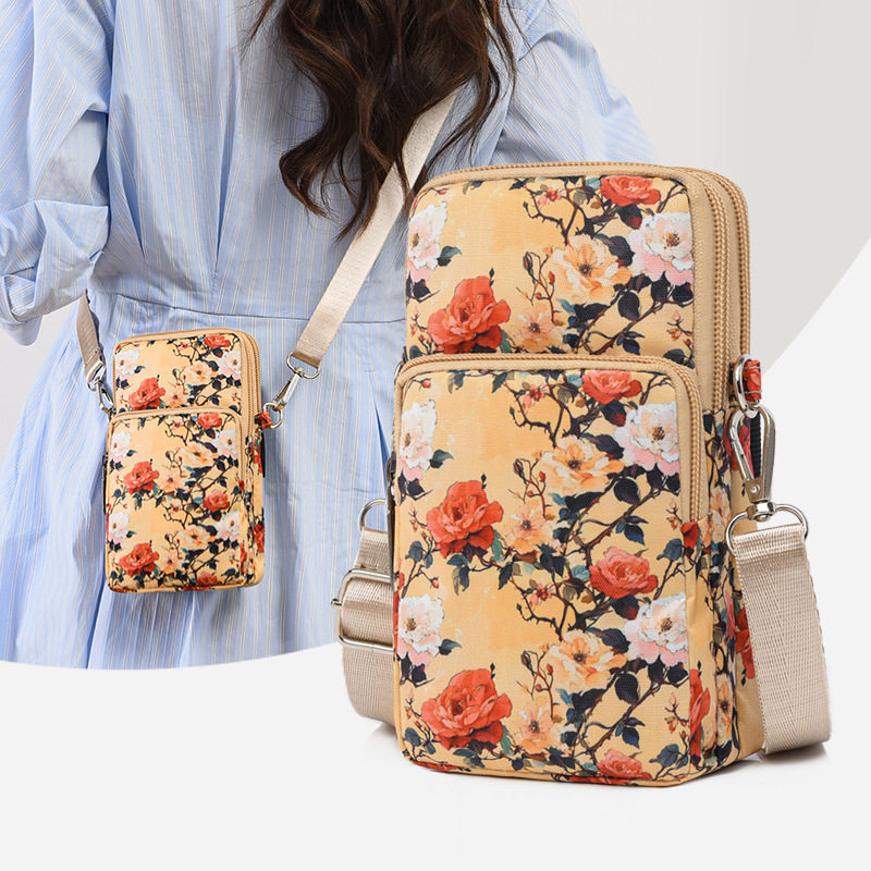 韩版印花尼龙斜挎包小包包斜跨零钱包手机包手机袋子花朵图案女士