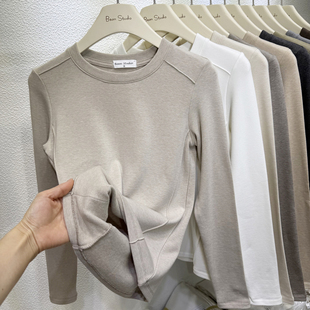 软糯圆领修身 女2025秋冬高级设计感明线内搭加薄绒羊绒上衣 打底衫