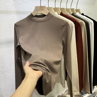 显瘦长袖 女修身 立领上衣 莱赛尔纯色内搭半高领打底衫 2025秋冬新款