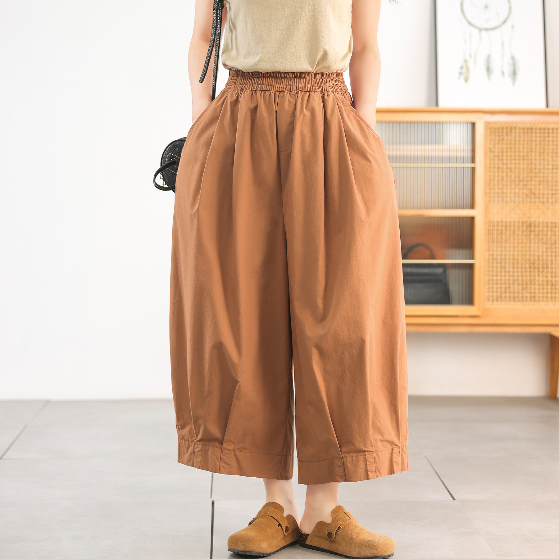 清仓特价原创小个子高腰灯笼裤女极简立体压褶八分阔腿气球裤夏装