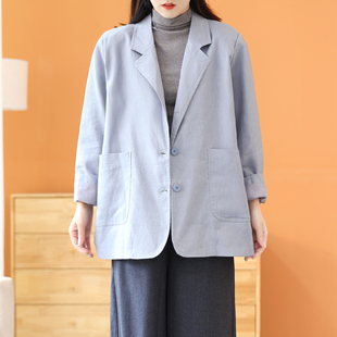 清仓特价 素雅干练 亚麻西装外套 女春秋纯棉里衬 篙级感黑色风衣