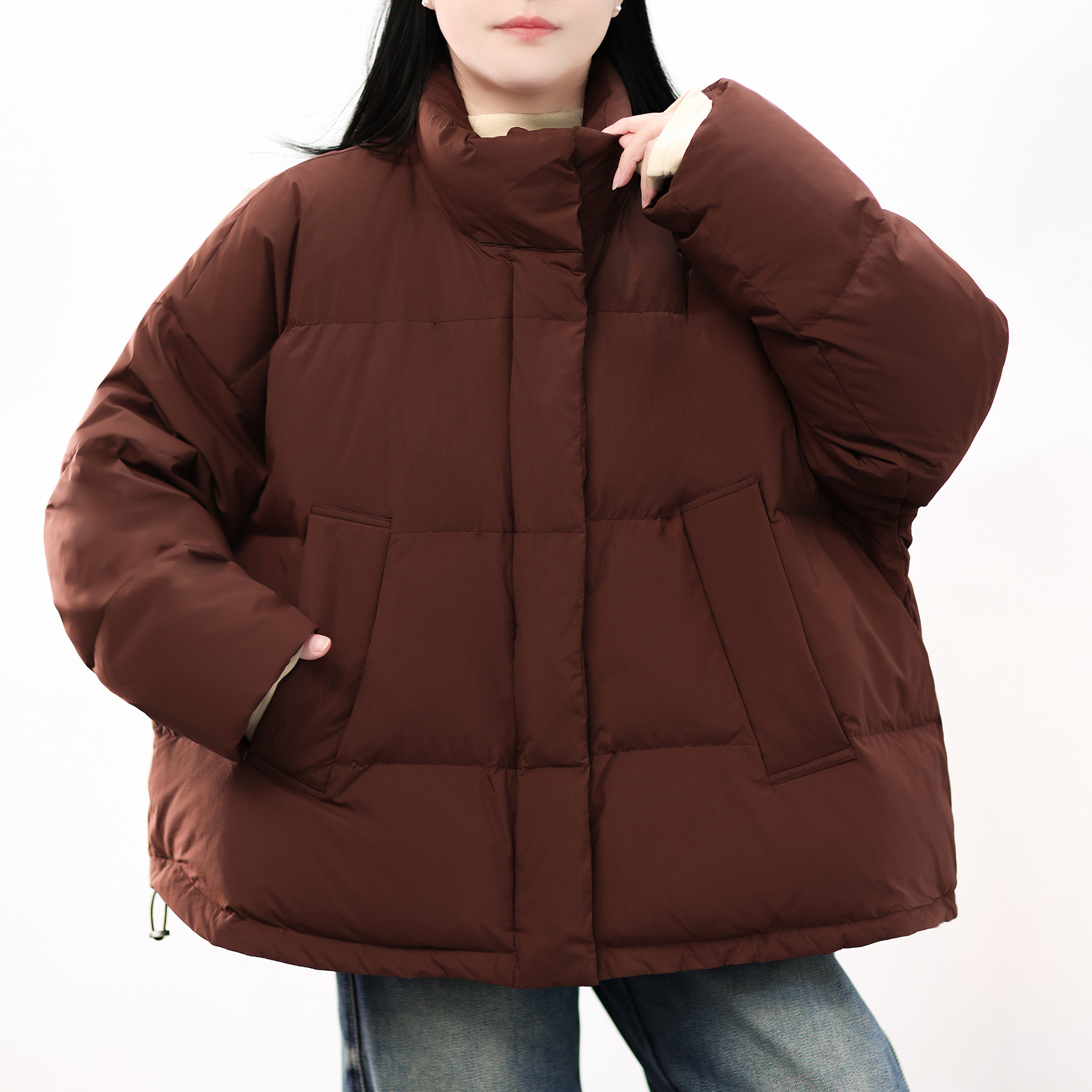 90白鸭绒大码立领加厚羽绒服冬